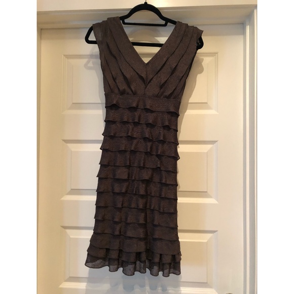 Sleeveless Ruched Layered Cocktail Dress - Brown - Picture 2 of 3